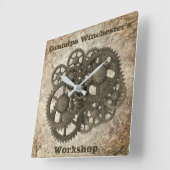 ギア素朴スプロケットスチームパンクオンストーンテンプレート スクエア壁時計 (傾斜)