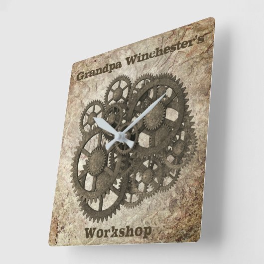 ギア素朴スプロケットスチームパンクオンストーンテンプレート スクエア壁時計 (傾斜)