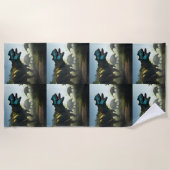 ギガノトサウルス恐竜が泳いでいる。 ビーチタオル (正面)