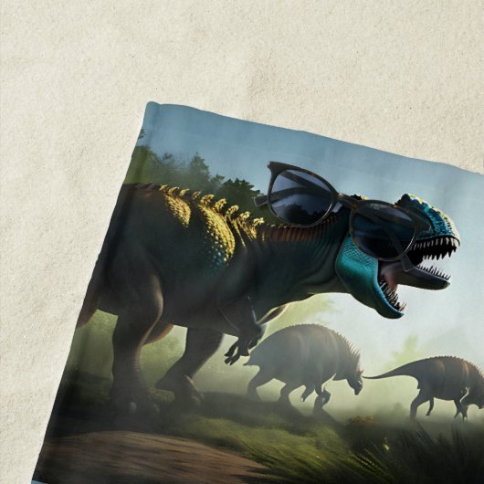 ギガノトサウルス恐竜が泳いでいる。 ビーチタオル (インサイチュ)