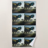 ギガノトサウルス恐竜が泳いでいる。 ビーチタオル (正面)