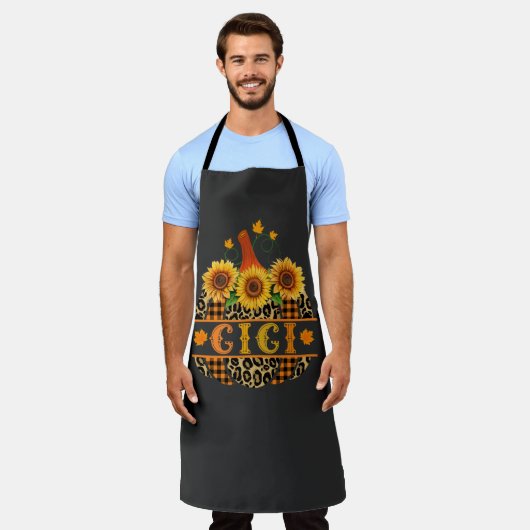 ギギギガンプキンヒョウ印刷ひまわりバッファロープレイド エプロン (着用した状態)