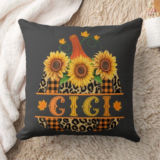 ギギギガンプキンヒョウ印刷ひまわりバッファロープレイド クッション (ブランケット)