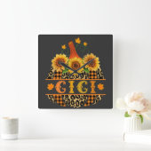 ギギパンプキンレオパードプリントひまわりバッファロープレイド スクエア壁時計 (ホーム)