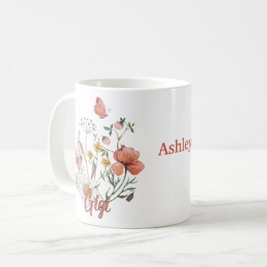 ギギワイルドフラワーパーソナライズされたフローラカスタムマグ コーヒーマグカップ (正面左)