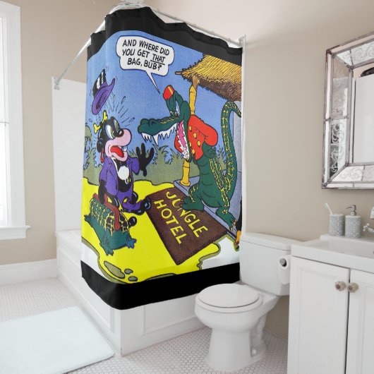 ギグルクロコダレアリゲーターアニマルヴィンテージ漫画 シャワーカーテン (インサイチュ)