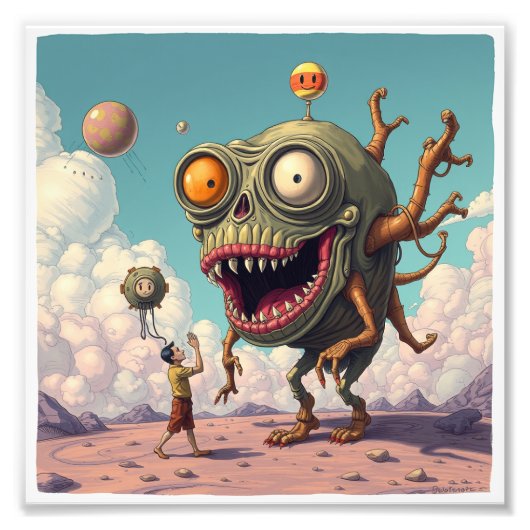 ギグ風変わりリーエイリアンイラストレーションユニークアート フォトプリント            (正面)