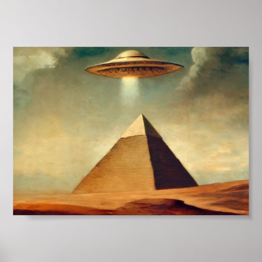 ギザのピラミッドの上のUFO 絵画 ポスター (正面)