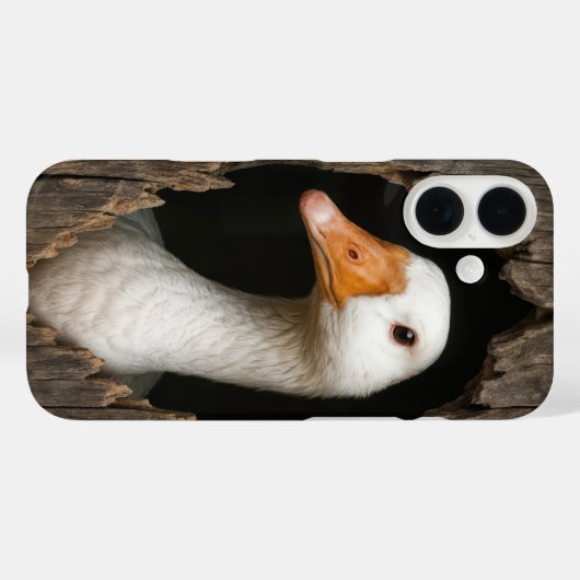 ギザギザの木の穴からのぞいている白いガチョウ Case-Mate iPhoneケース (裏面 (横))