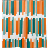 ギザギザ線 – ティール（緑がかった色）とオレンジ  シャワーカーテン (正面)