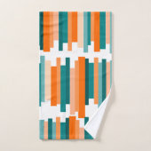 ギザギザ線 – ティール(緑がかった色)とオレンジ  バスタオルセット (ハンドタオル)