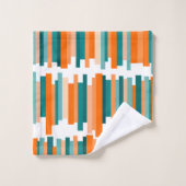 ギザギザ線 – ティール(緑がかった色)とオレンジ  バスタオルセット (ウォッシュタオル)