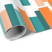 ギザギザ線 – ティール（緑がかった色）とオレンジ ラッピングペーパー (ロールコーナー)