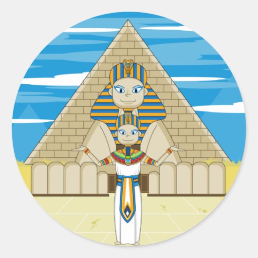 ギザ素晴らしステッカーのPharaoh & Sphinx ラウンドシール (正面)
