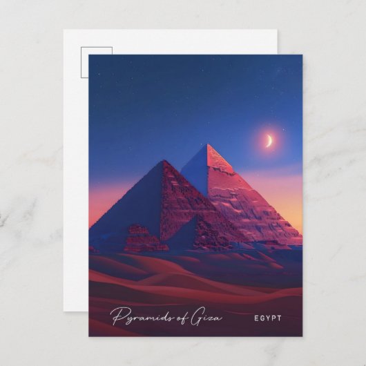 ギザ・エジプト・ヴィンテージ旅行のピラミッドで夜 ポストカード (正面/裏面)