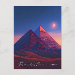 ギザ・エジプト・ヴィンテージ旅行のピラミッドで夜 ポストカード