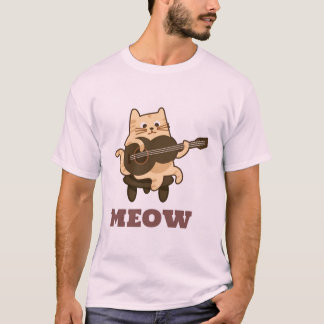 ギタおもしろいー猫Tシャツ「MEOW」音楽愛好家ティー Tシャツ