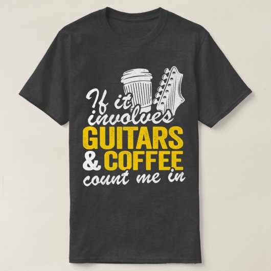 ギタもしーとコーヒーをギターに入れて数える Tシャツ (デザイン正面)