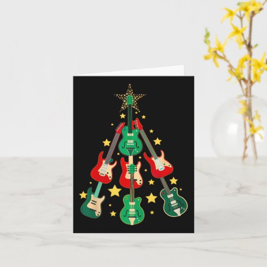 ギタカッコいいークリスマスツリーギター愛好家クリスマス カード (黄色い花)