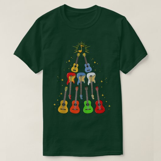 ギタカッコいいークリスマスツリーギター愛好家クリスマス Tシャツ (デザイン正面)