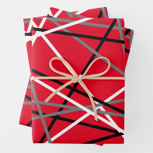 ギタクールーストライプのレッドグレーホワイトブラック ラッピングペーパーシート (インサイチュ)