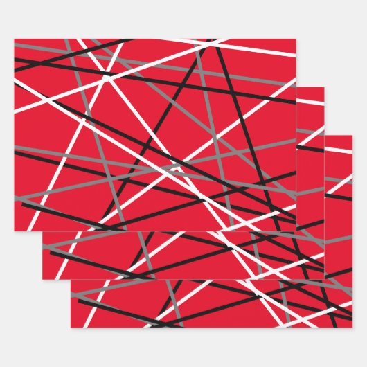 ギタクールーストライプのレッドグレーホワイトブラック ラッピングペーパーシート (セット)