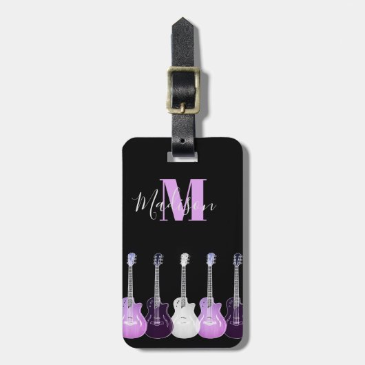 ギタスタイリッシューピンクとブラックモノグラム ラゲッジタグ (正面縦)