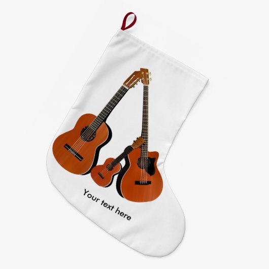 ギタスペインのーアコースティックベースとウクレレ ラージクリスマスストッキング (正面 (吊り時))