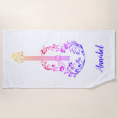 ギタパーソナライズされたーカラフルオンホワイト ビーチタオル (正面)