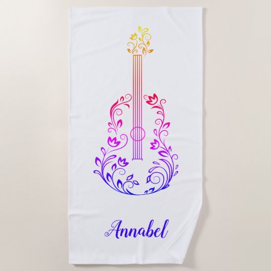 ギタパーソナライズされたーカラフルオンホワイト ビーチタオル (正面)