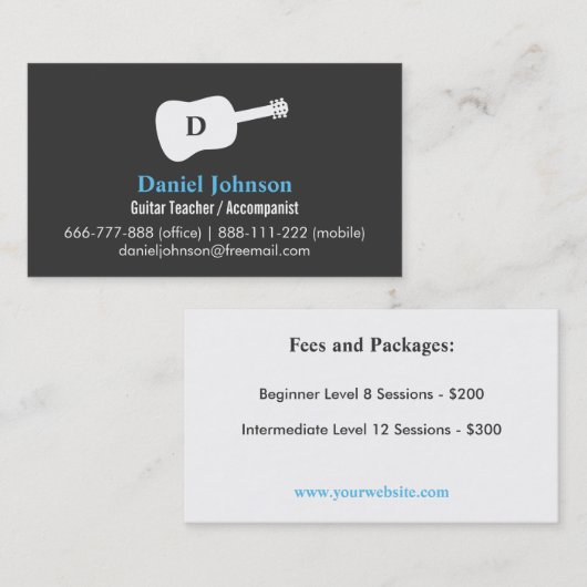 ギタモダンーシルエットミュージシャンダークグレー 名刺 (正面/裏面)