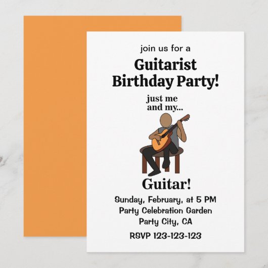 ギタリストがギターを演奏する誕生日パーティー 招待状 (正面/裏面)