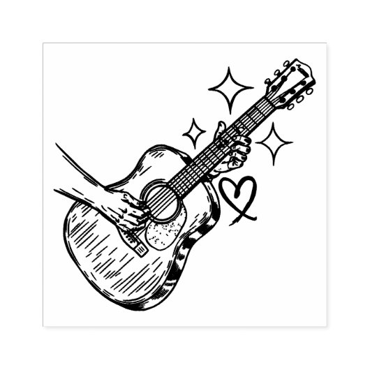 ギタリストのための手描きアコースティックギター ラバースタンプ (インプリント)