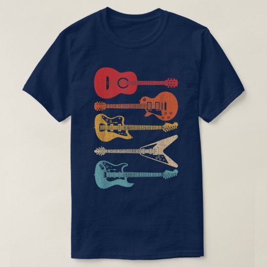 ギタリストのギターギターラバーレトロスタイル Tシャツ (デザイン正面)