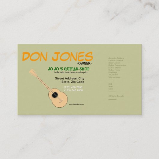 ギタリストのミュージシャンのギターの店の音楽業界カード 名刺 (正面)