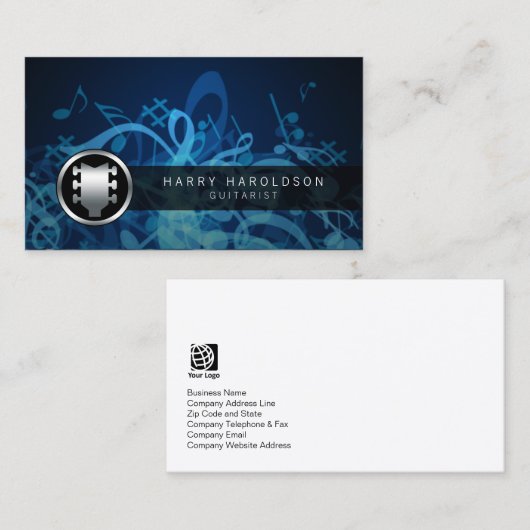 ギタリストはっきりしたギターヘッドストックアイコン名刺 名刺 (正面/裏面)