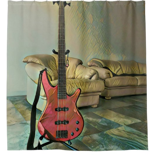 ギタリストへのギフト シャワーカーテン (正面)