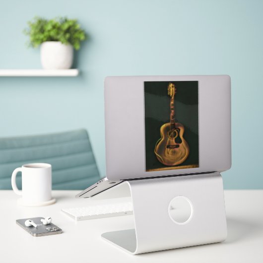 ギタリストカッコいいギフト シール (デスク上のノートパソコン)
