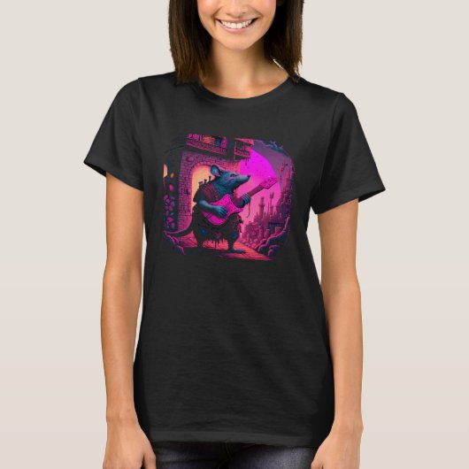 ギタリストマウスのデザイン Tシャツ (正面)
