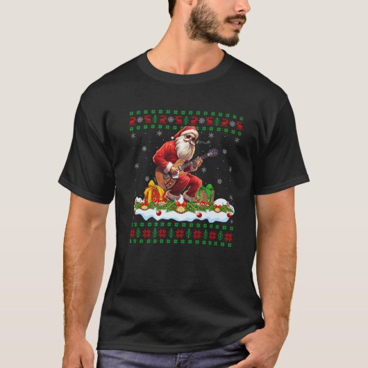 ギタリスト クリスマス アグリーセーター サンタギター  Tシャツ (正面)