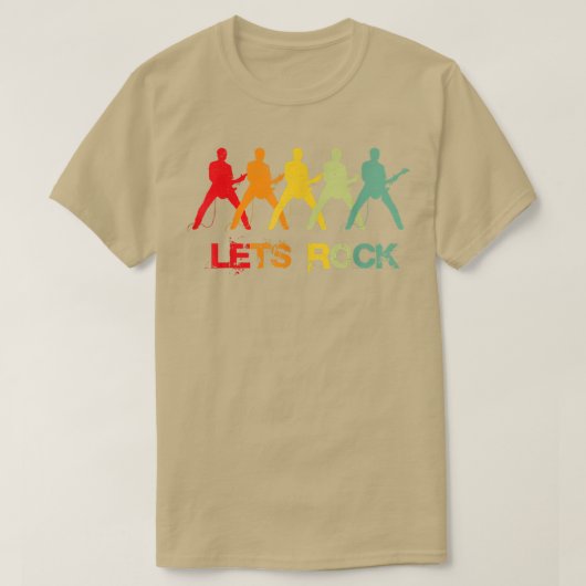 ギタリストLets Rock n Rollギターヴィンテージ Tシャツ (デザイン正面)