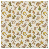 ギターおよびサボテンと着色される野生の西のカウボーイ ファブリック (見本)