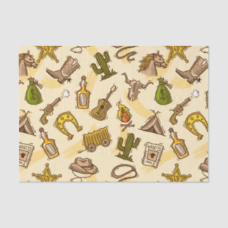 ギターおよびサボテンと着色される野生の西のカウボーイ 薄葉紙