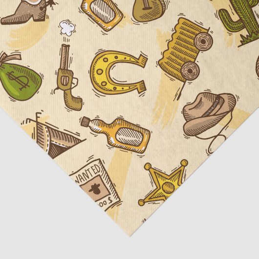 ギターおよびサボテンと着色される野生の西のカウボーイ 薄葉紙 (詳細)