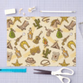 ギターおよびサボテンと着色される野生の西のカウボーイ 薄葉紙 (クラフト)