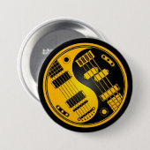 ギターおよび低音の陰陽の黄色および黒 缶バッジ (正面&裏面)