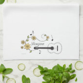 ギターおよび花 キッチンタオル (折り畳み)