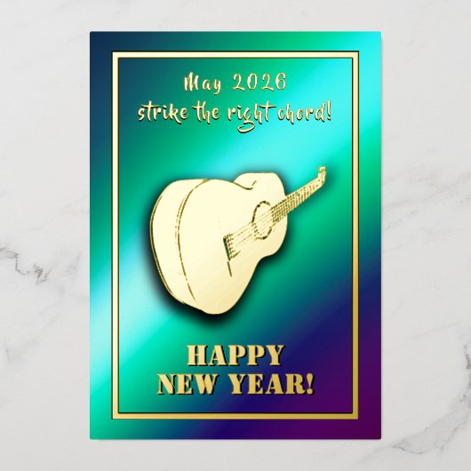 ギターが右のコードを打つ2026グリーティングカード 箔招待状 (正面)