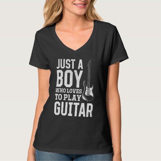 ギターが大好きな少年 - ベースギター Tシャツ (正面)
