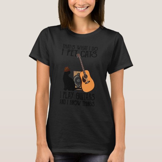 ギターで猫を飼うのはそう遊だ Tシャツ (正面)